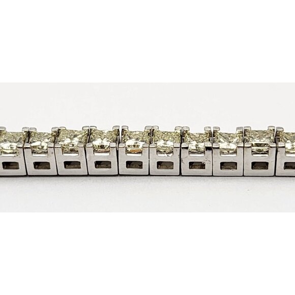 14K Solid White Gold Designer Princess Cut Diamond Tennis Link Bracelet 7.25" L - Picture 15 of 16